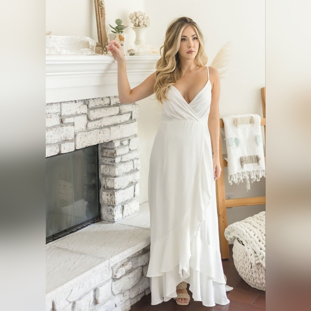 Miss Match White Corrine ruffle hem sleeveless maxi dress white